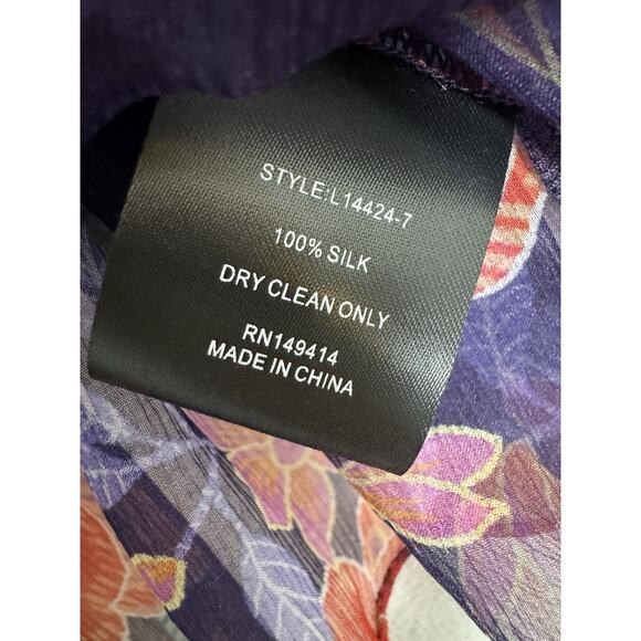 Johnny Was Jade Octavia Floral Silk Blouse Womens Large Oriental Semi Sheer - Picture 7 of 16